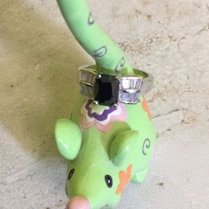 Size 7 silver ring with CZ/black stone